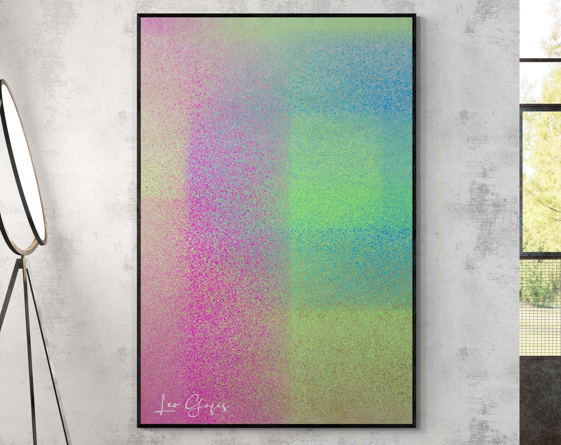 Pastel Pink and Teal Gradient Stipple Texture Abstract Art Print