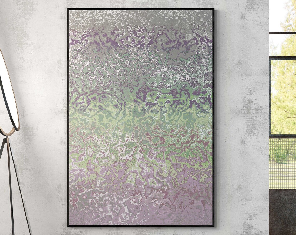 Sage Green Lavender and Purple Marble Watercolor Abstract Print