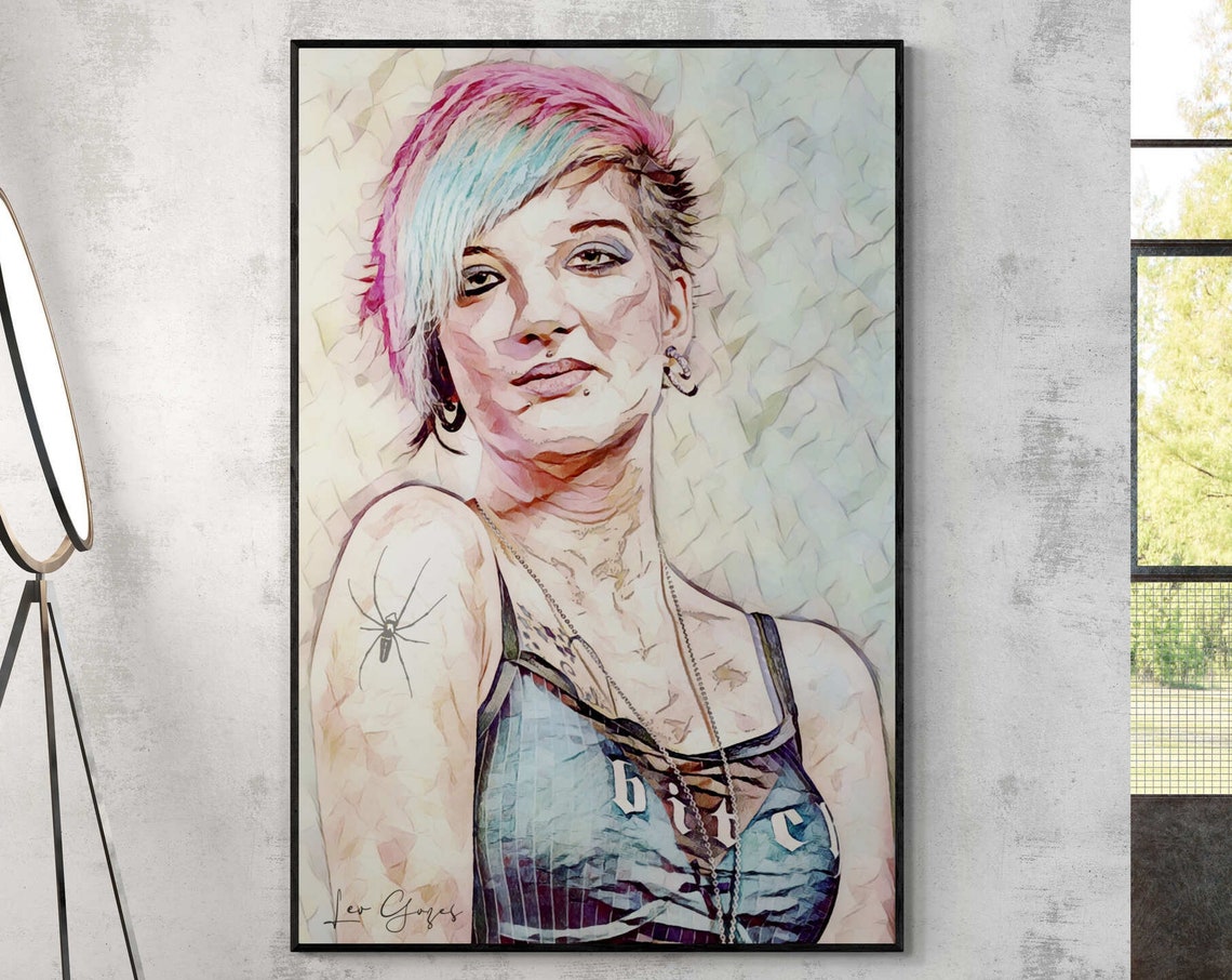 Colorful Punk Hipster Tattoo Woman Portrait Wall Art Poster Punk Girl Print Tattoo Modern Minimalist Living Room Wall Art Entry Hall