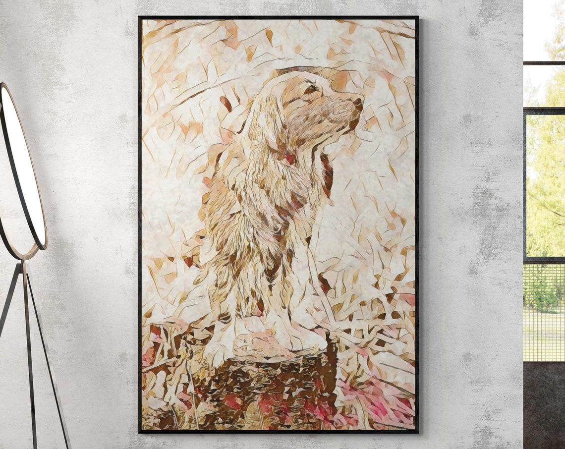 Wall Art Beige Print Golden Retriever Portrait Poster Golden Retriever Portrait Sepia Print Art Wall Dog Living Room Paint Entry Hall