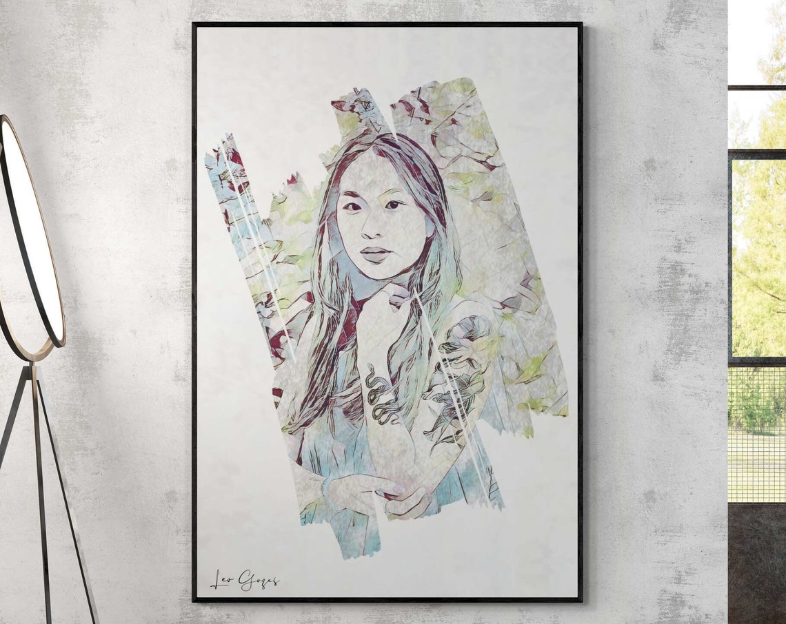 Tattooed Asian Woman Portrait Wall Art Print Asian Woman With Tattoos Painting Modern Large Living Room Poster Entry Hall Art Lobby - Image 8