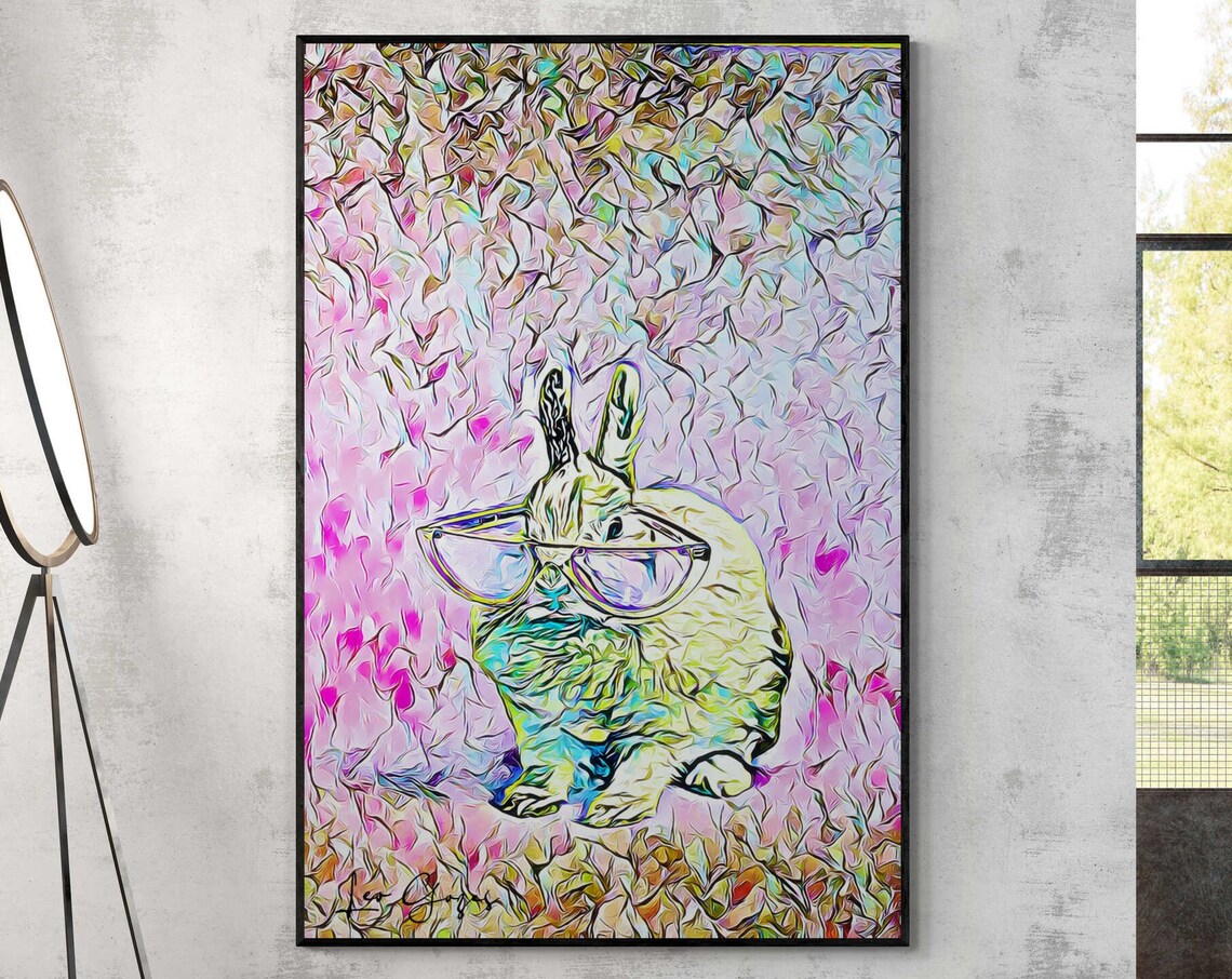 Hipster Rabbit With Glasses Colorful Neon Pop Art Portrait Poster