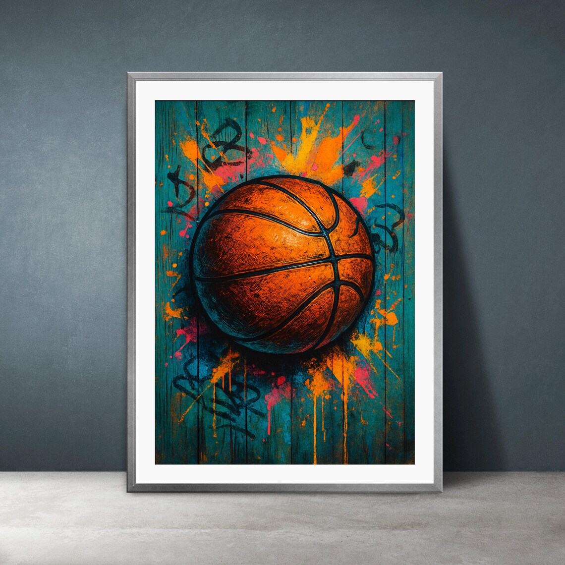 Basketball Graffiti Neon Splatter Urban Pop Art Sports Poster