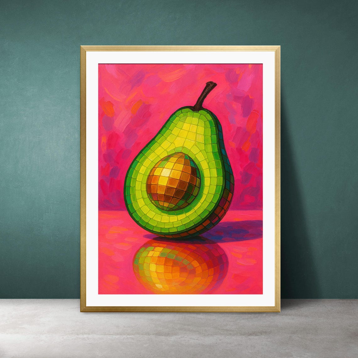 Disco Mirrorball Avocado Pink Pop Art Fun Kitchen Fruit Wall Poster