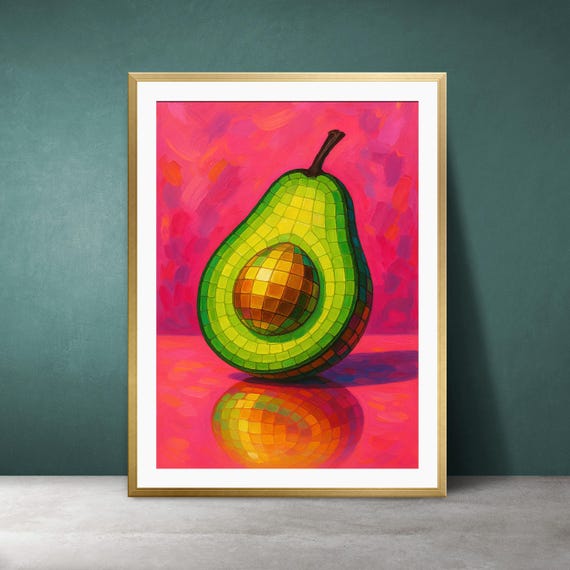 Disco Avocado Pop Art Print Pink Kitchen Wall Decor
