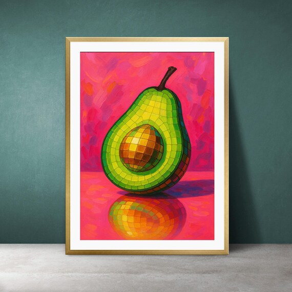 Disco Mirrorball Avocado Pink Pop Art Fun Kitchen Fruit Wall Poster