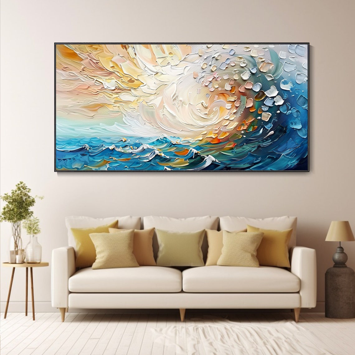 Blue Ocean Wave Sunset Swirling Textured Seascape Panoramic Poster - Image 3