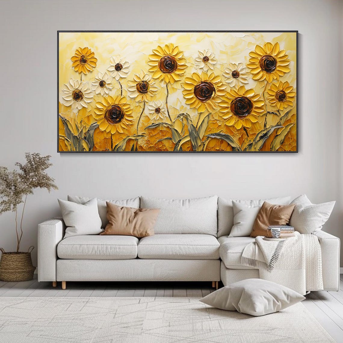 Sunflower Daisy Field Golden Yellow Impasto Floral Texture Poster - Image 2