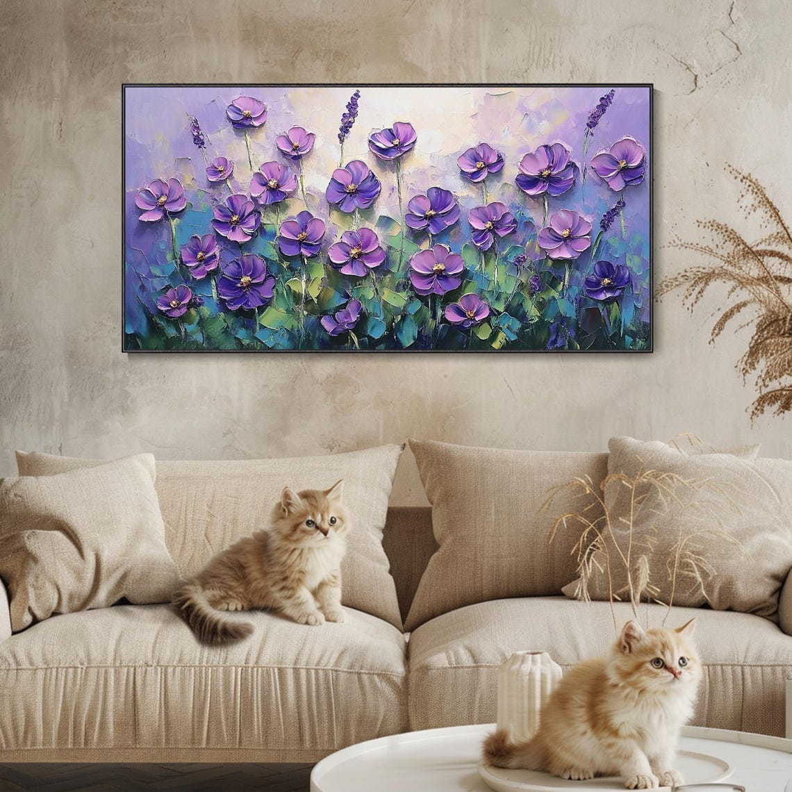 Purple Violet Impasto Floral Meadow 3D Textured Floral Poster - Image 3
