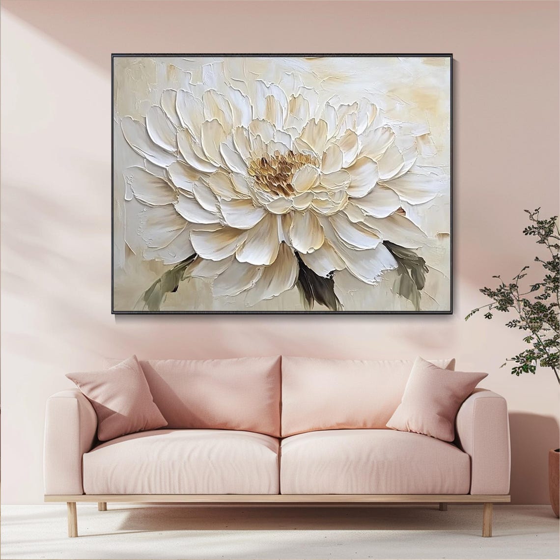 Giant White Flower Close Up Neutral Beige Impasto Textured Poster - Image 5