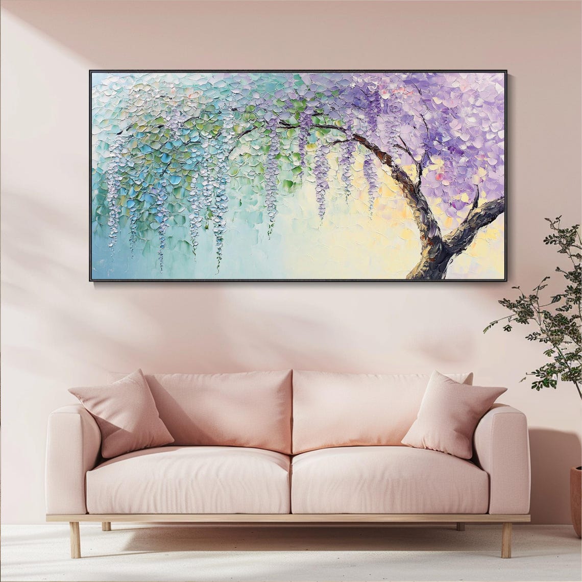 Pastel Wisteria Tree In Bloom Purple Teal Impasto Floral Poster - Image 5