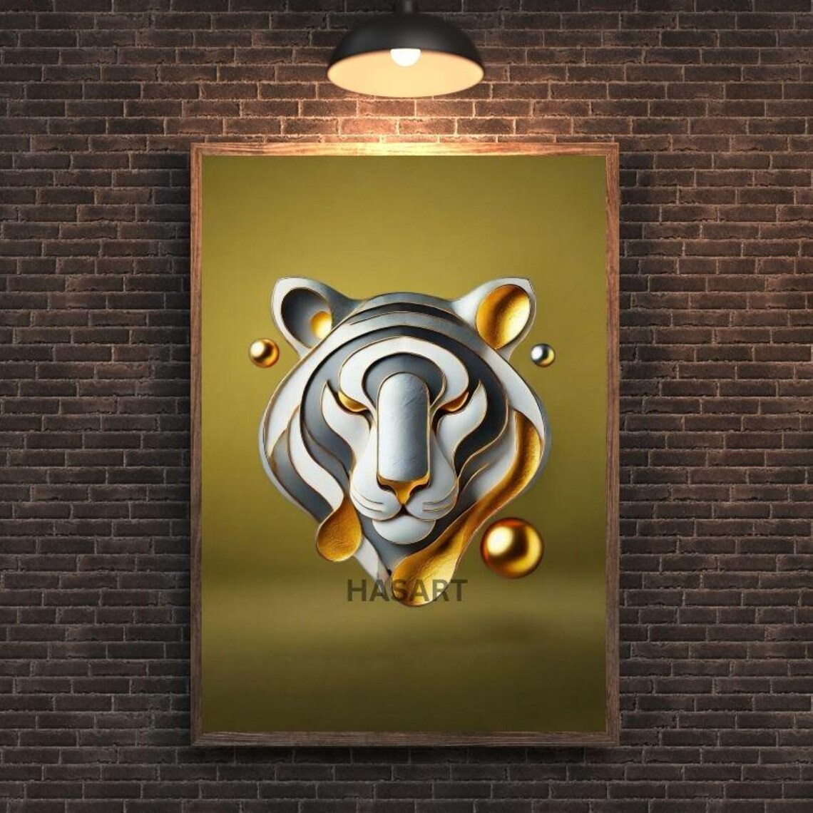 Gold And Silver 3D Layered Paper Tiger Head Modern Art Poster