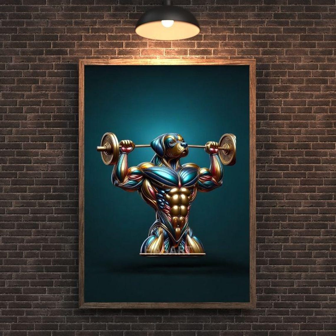 Bodybuilding Dog Pressing a Barbell Overhead Funny Gym Poster