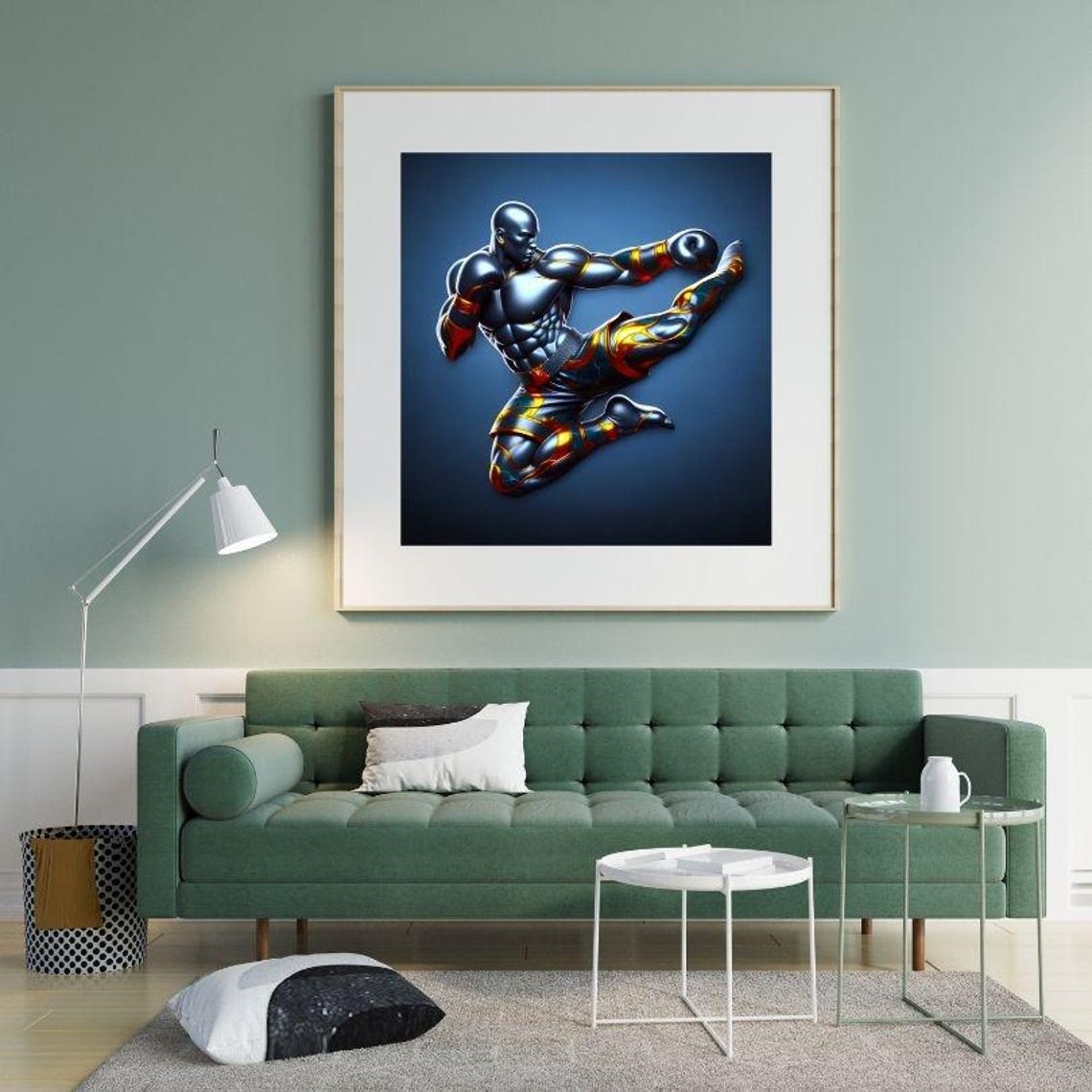 Muay Thai Fighter Landing a High Kick in Metallic Action Poster - Image 3