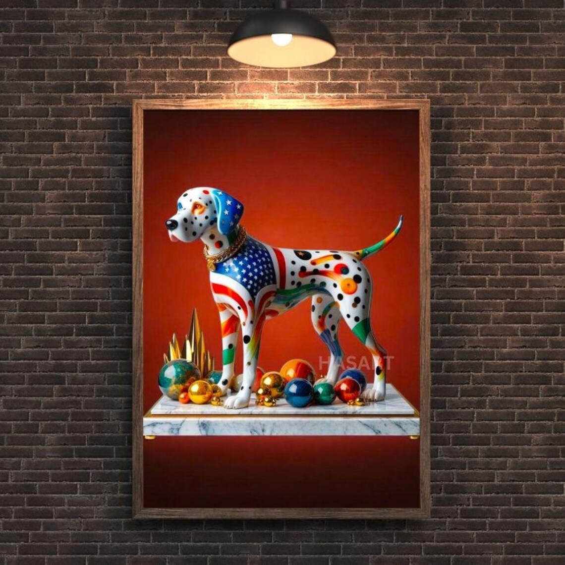 Patriotic American Flag Dalmatian Statue Pop Art Modern Dog Poster