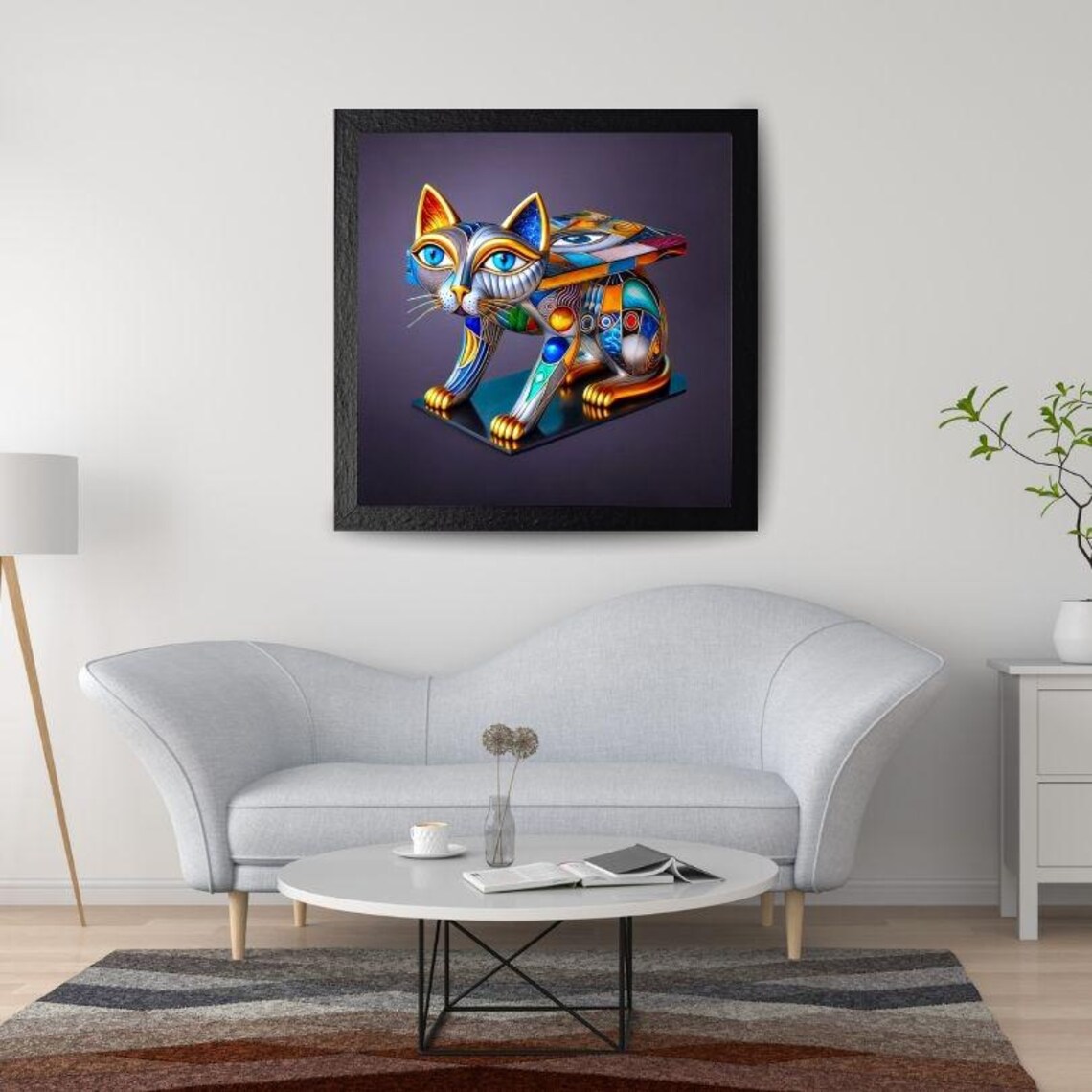 Metallic Mosaic Stretching Cat Egyptian Style Modern Art Poster - Image 2