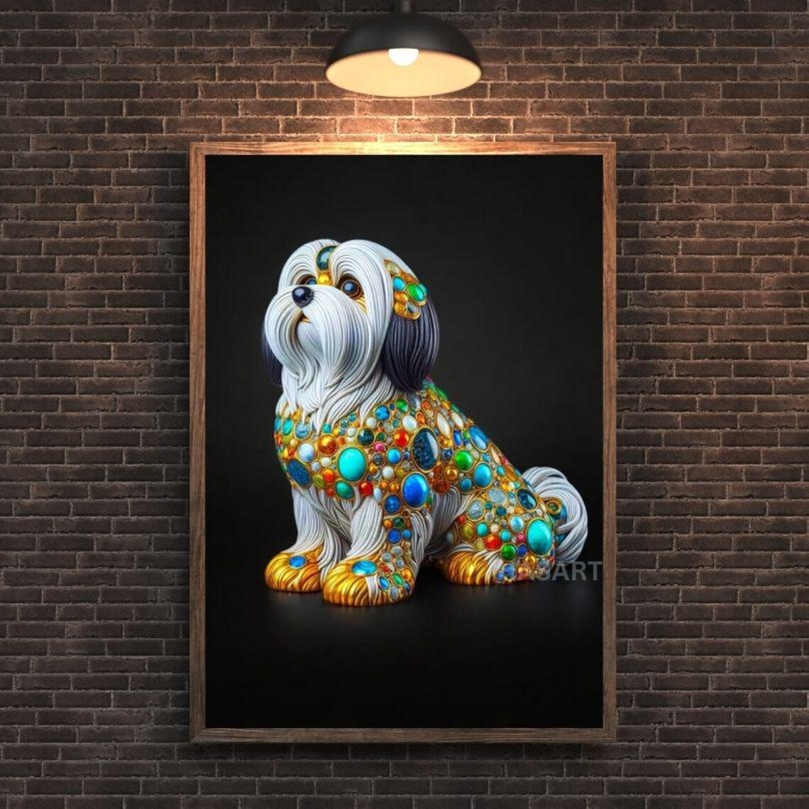 White Shih Tzu With Jeweled Mosaic Coat Modern Elegant Art Poster