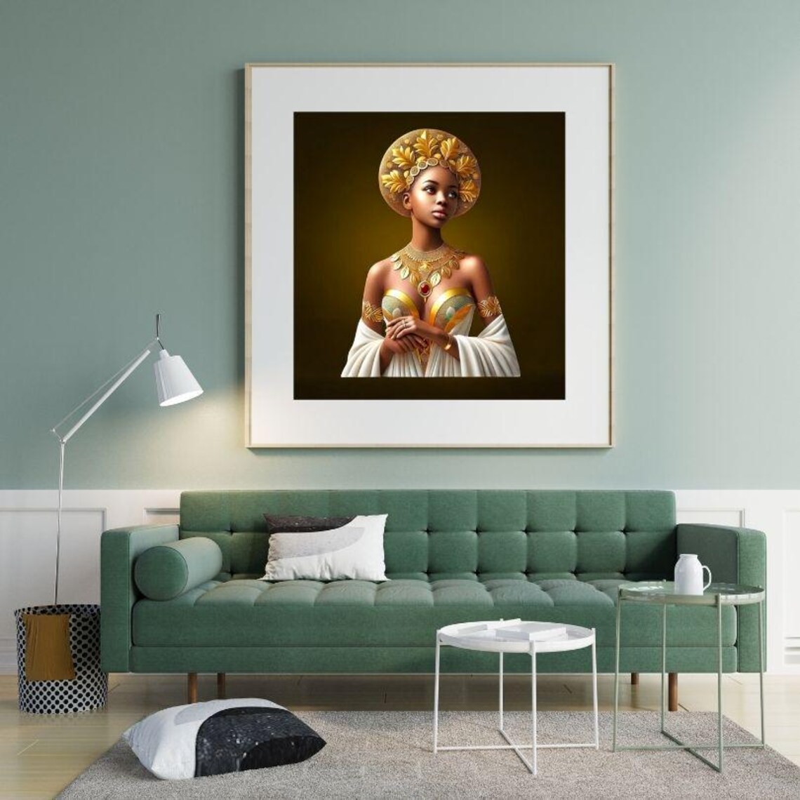 Golden Halo African Queen Portrait with Opulent Jewelry Art Poster - Image 2