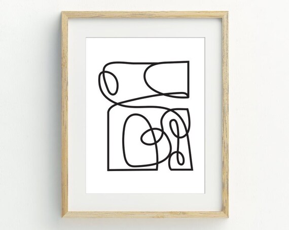 Abstract Line Art Print Black And White Wall Art One Line Drawing Print Instant 5x7 8x10 11x14 16x20