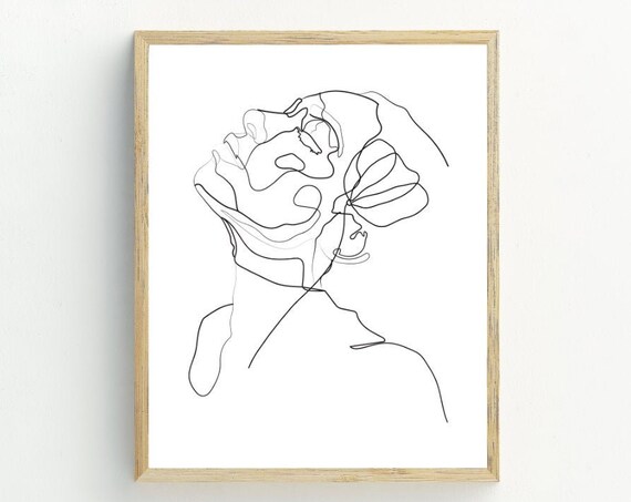 Abstract Woman Face One Line Drawing Black And White Art Poster