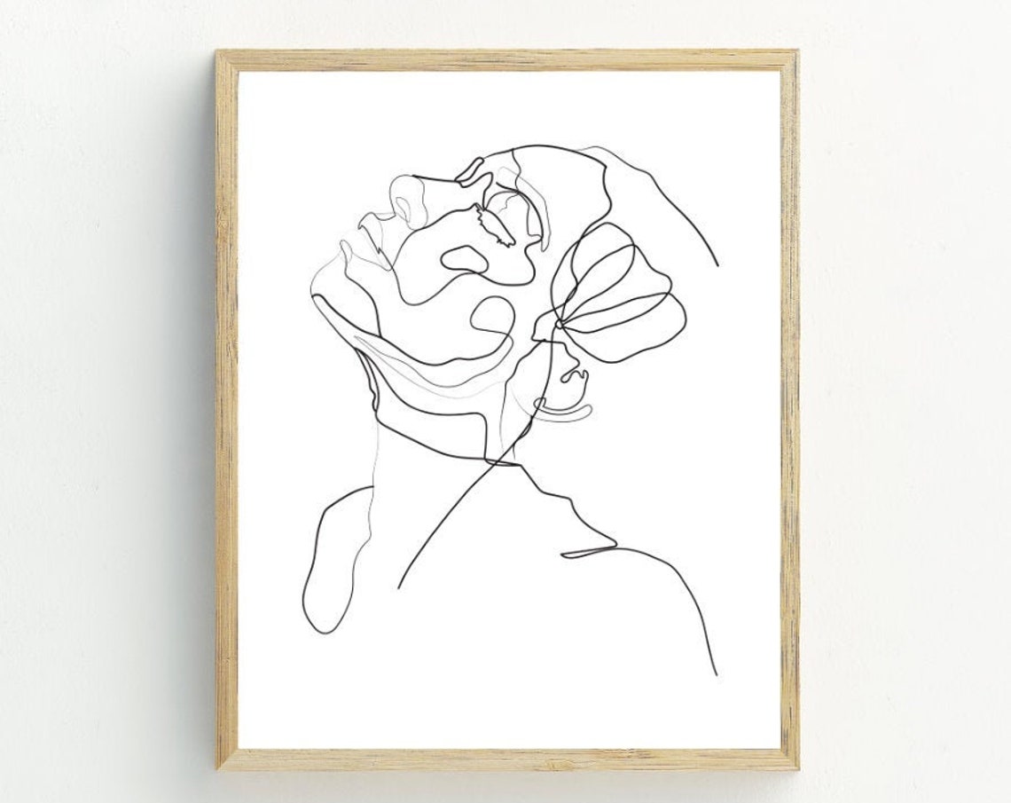 Abstract Woman Face One Line Drawing Black And White Art Poster