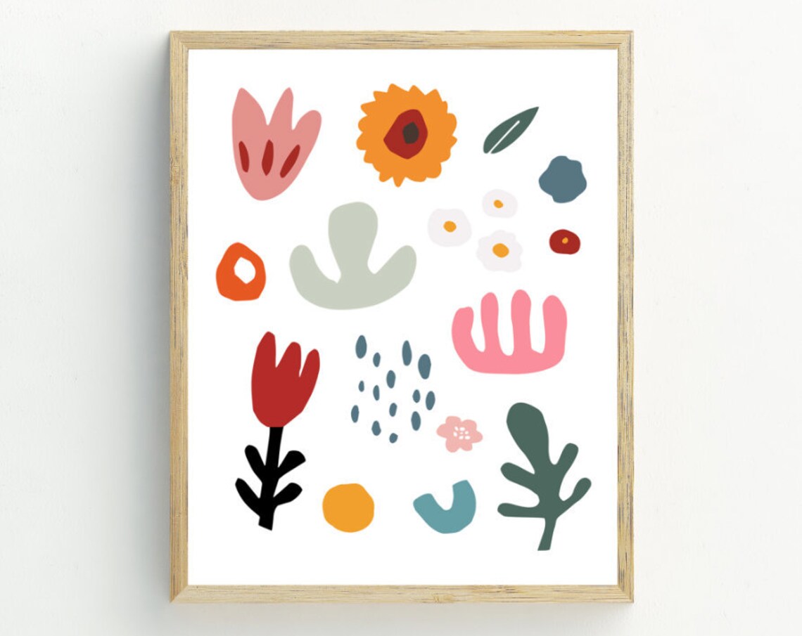 Abstract Floral Collage Matisse Style Colorful Botanical Wall Art Print