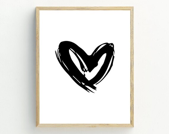 Black And White Heart Minimalist Art Print