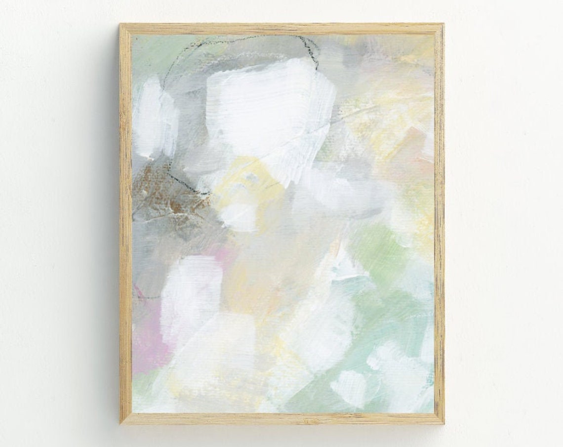Muted Pastel Abstract Painting Yellow Grey Green Modern Art Poster