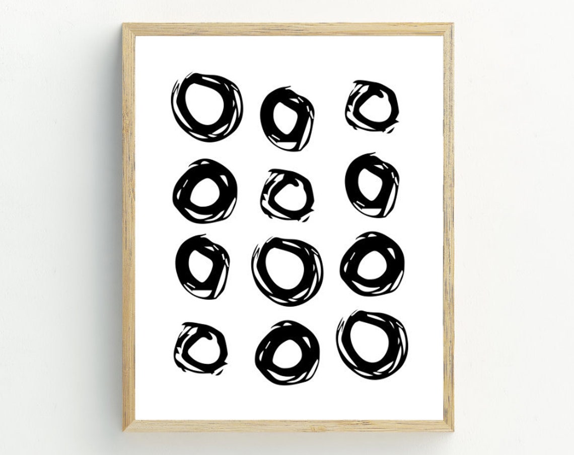 Hand Drawn Black Circles Grid Brushstroke Modern Abstract Art Poster