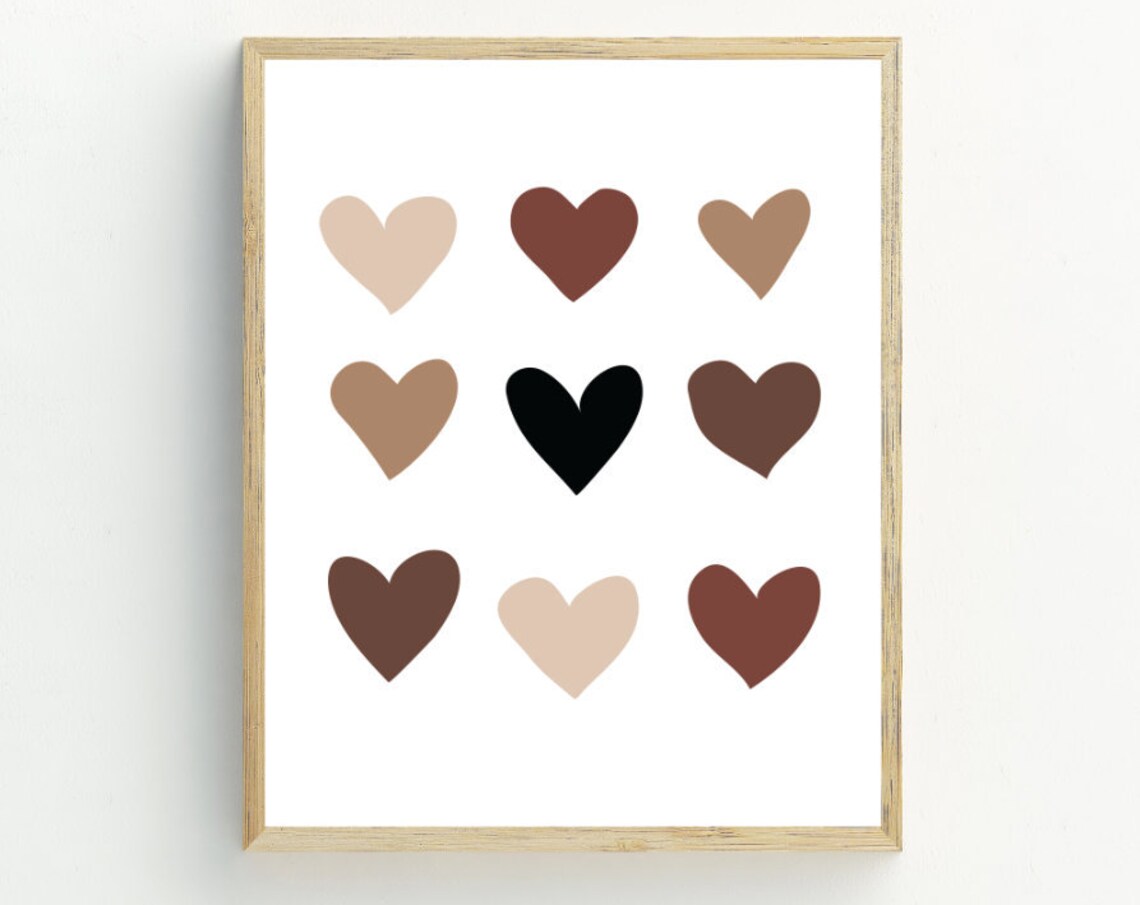 Nine Hearts Grid Diversity Inclusion Beige Brown Black Love Art Poster