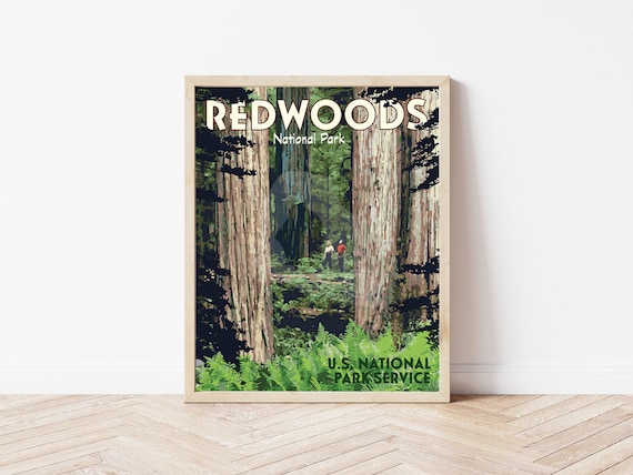 Redwood Giants Forest Trail Vintage National Park Travel Poster