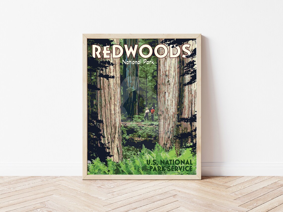 Redwood Giants Forest Trail Vintage National Park Travel Poster