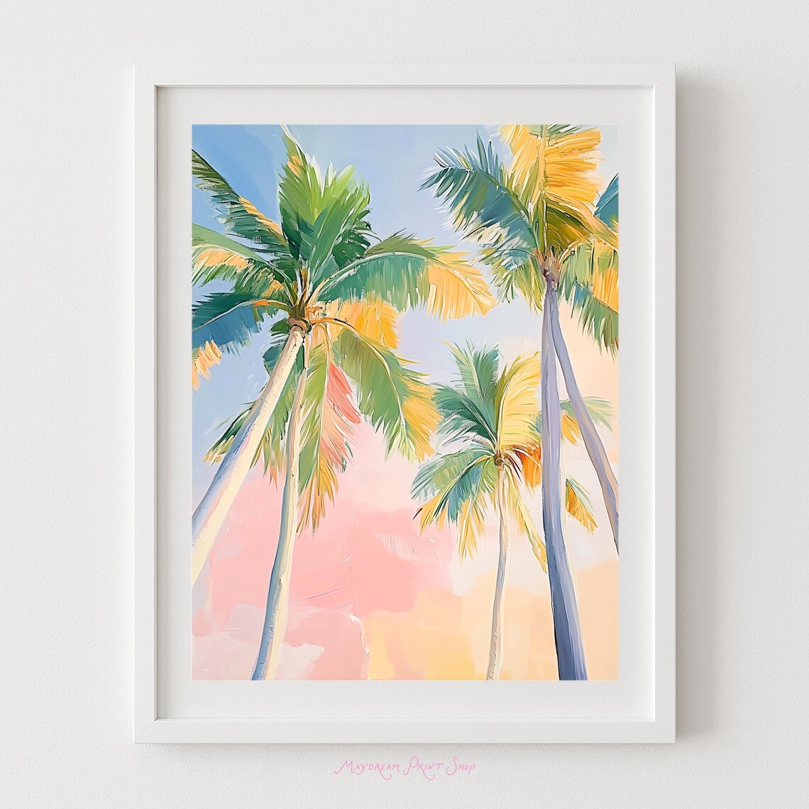 Tropical Palm Trees Art Print, Coastal Sunset Sky