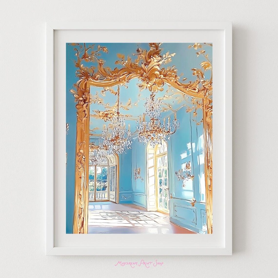 Blue and Gold Rococo Palace Chandelier Grand Hall Art Poster