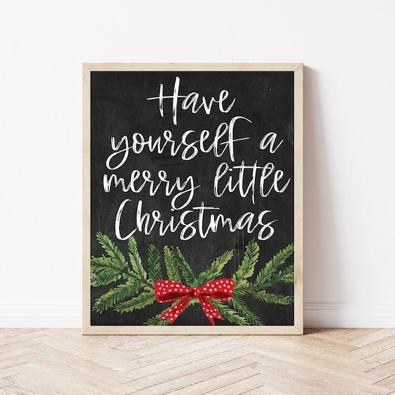 Have Yourself A Merry Little Christmas Chalkboard Pine Bow Sign Wall Art