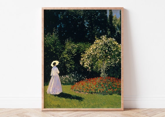 Claude Monet Wall Art Print Woman In The Garden Flowers Tree Trendy Painting Poster Home Decor