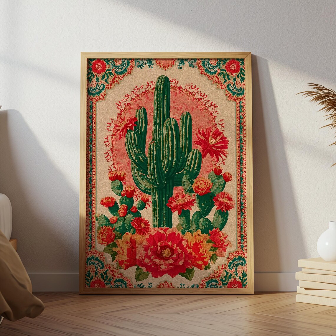 Cactus Folk Art Print, Southwestern Floral Decor