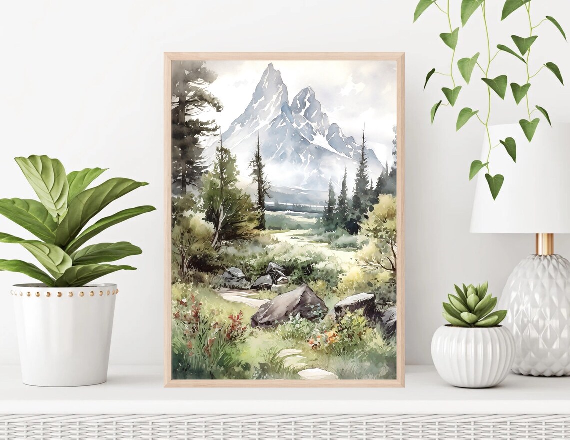 Grand Teton Watercolor Art Print, National Park - Image 5