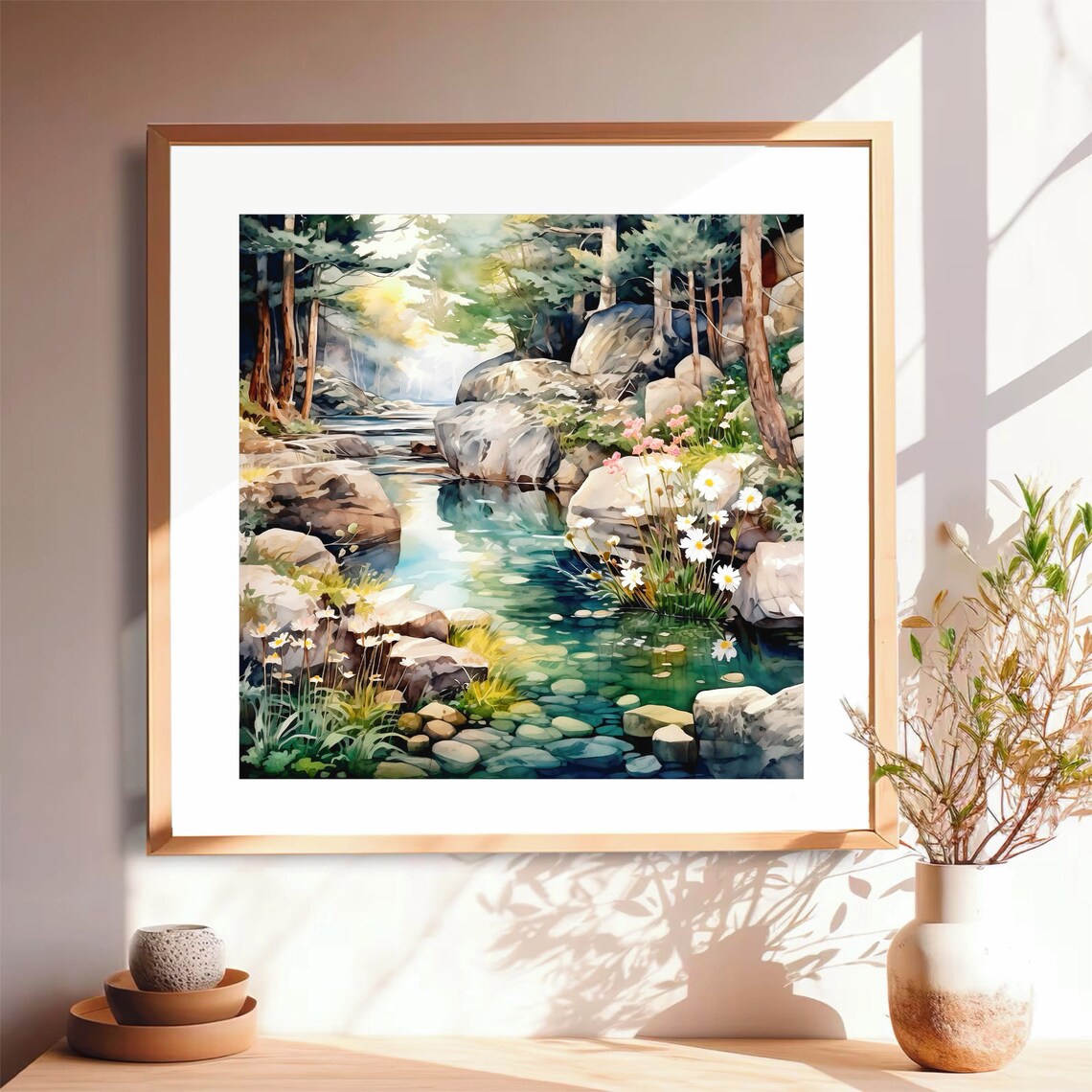 Forest River Watercolor Art Print, Landscape Decor - Image 4