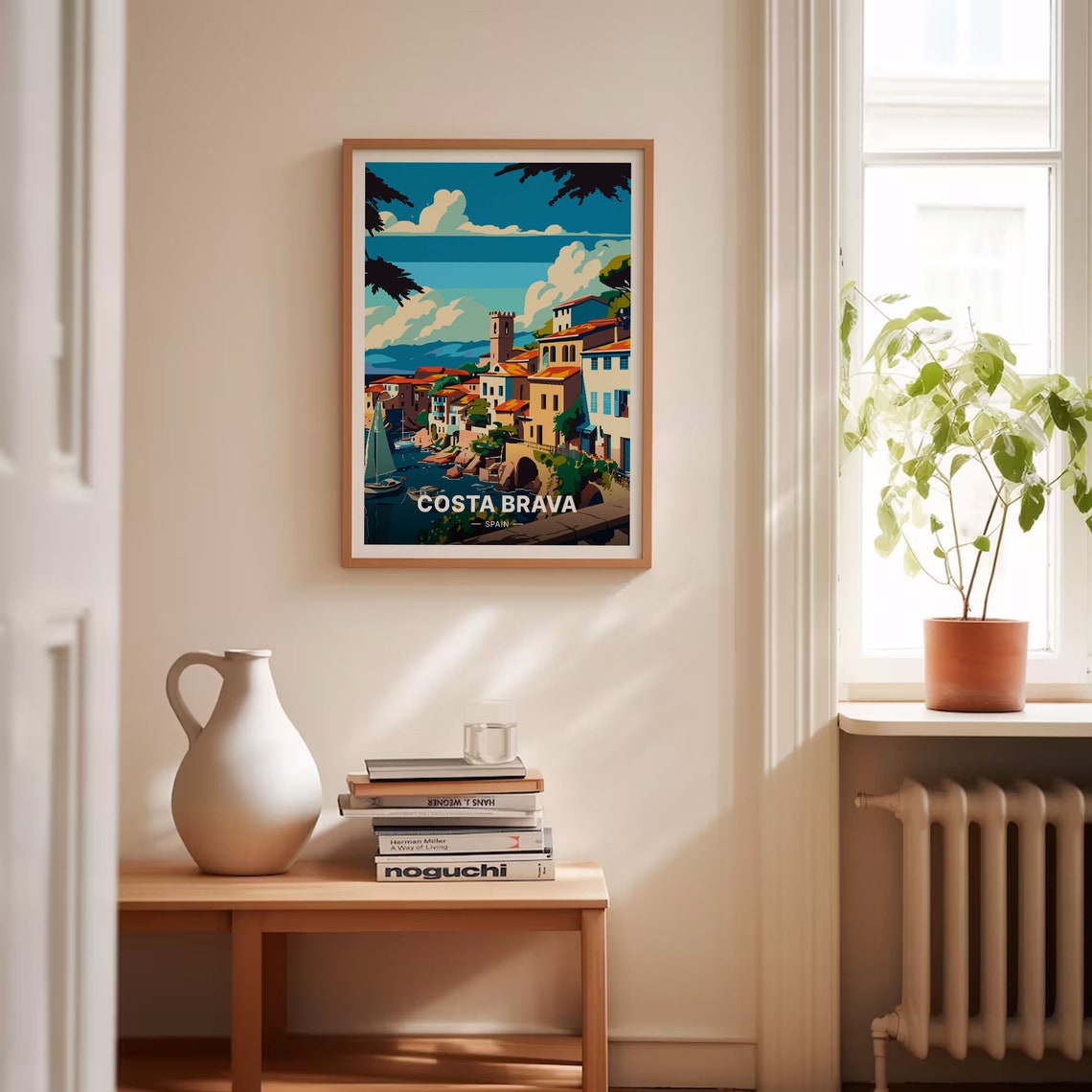 Costa Brava Spain Travel Poster Coastal Village Tower Sailboat Art - Image 4