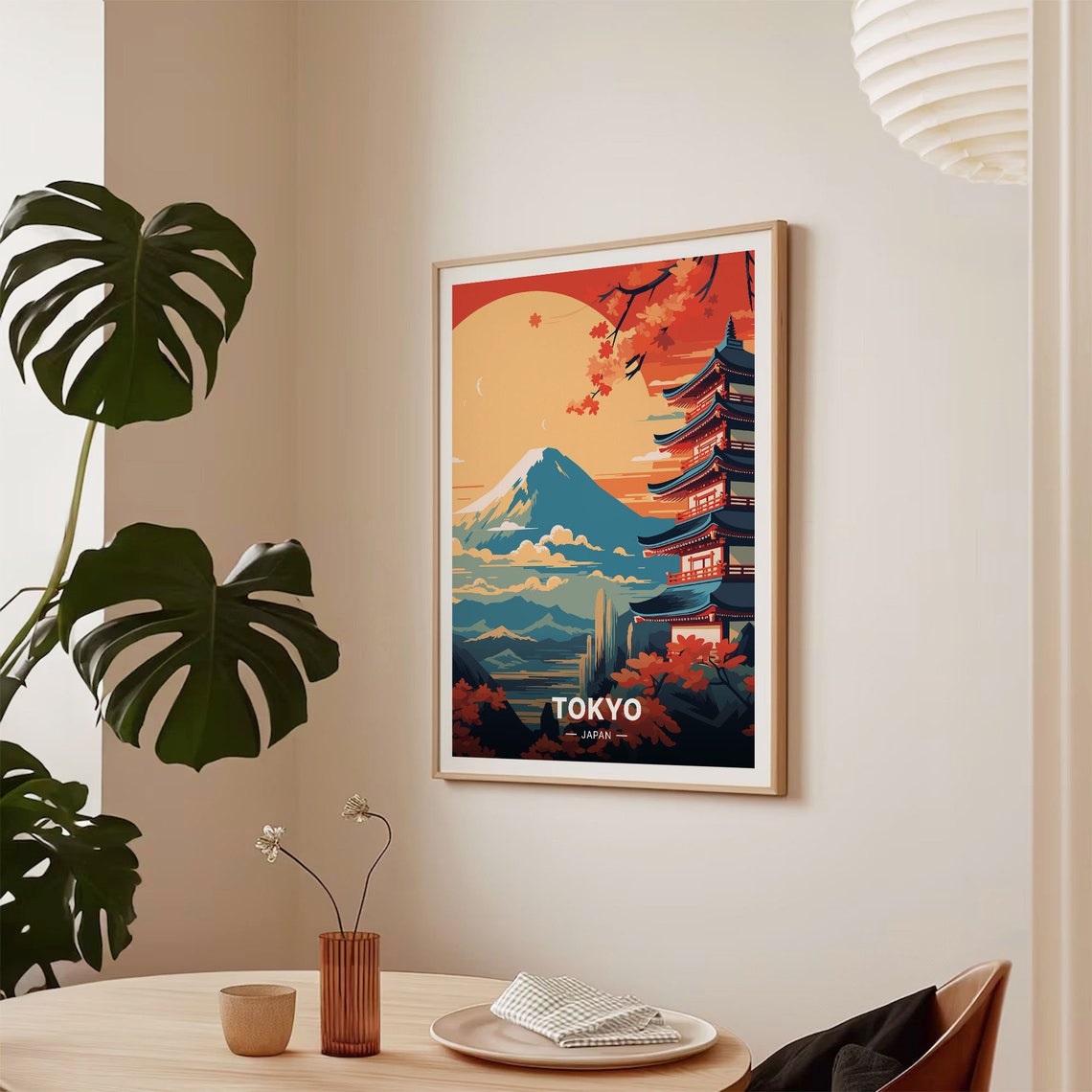 Tokyo Japan Mount Fuji Pagoda Maple Leaves Sunset Travel Poster - Image 2