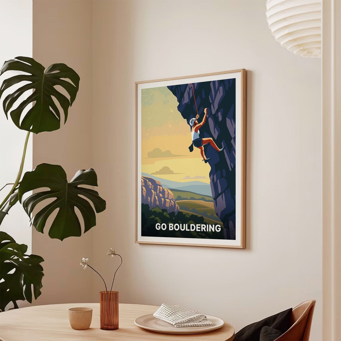 Go Bouldering Rock Climbing Adventure Poster Mountain Sunset Art - Image 2