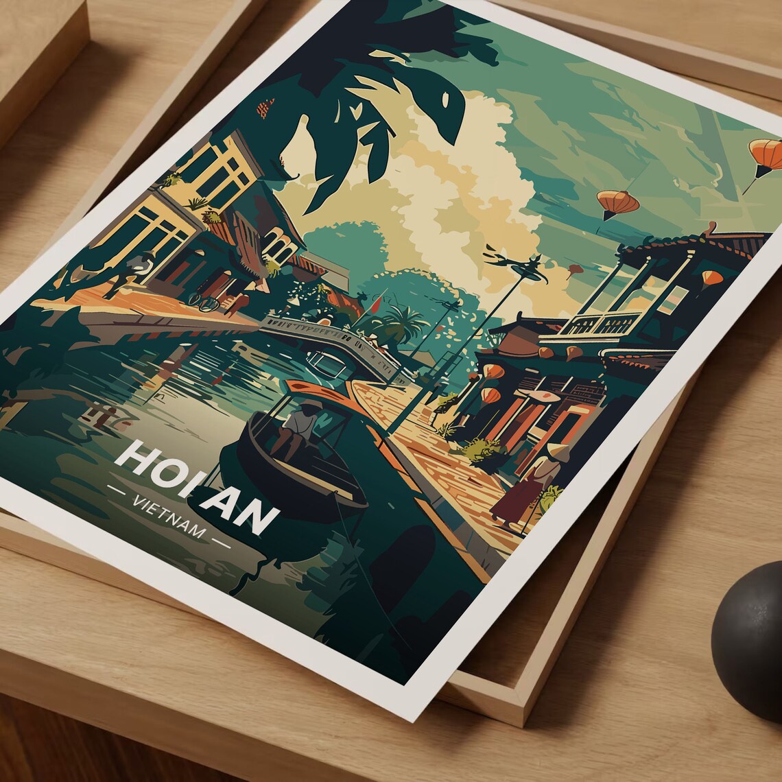 Hoi An Vintage Style Travel Poster, Vietnam Landscape - Image 3