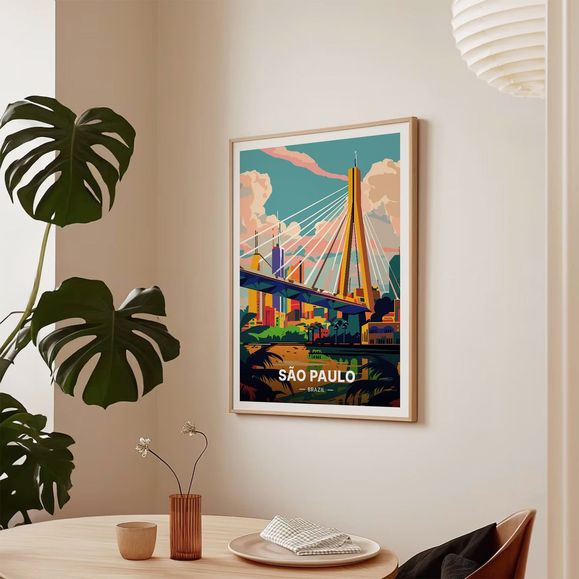 Sao Paulo Brazil Cable Stayed Bridge Modern City Skyline Travel Poster - Image 2