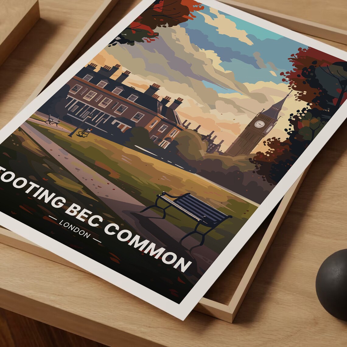 Tooting Bec Common London Park Benches Big Ben Vintage Travel Poster - Image 3