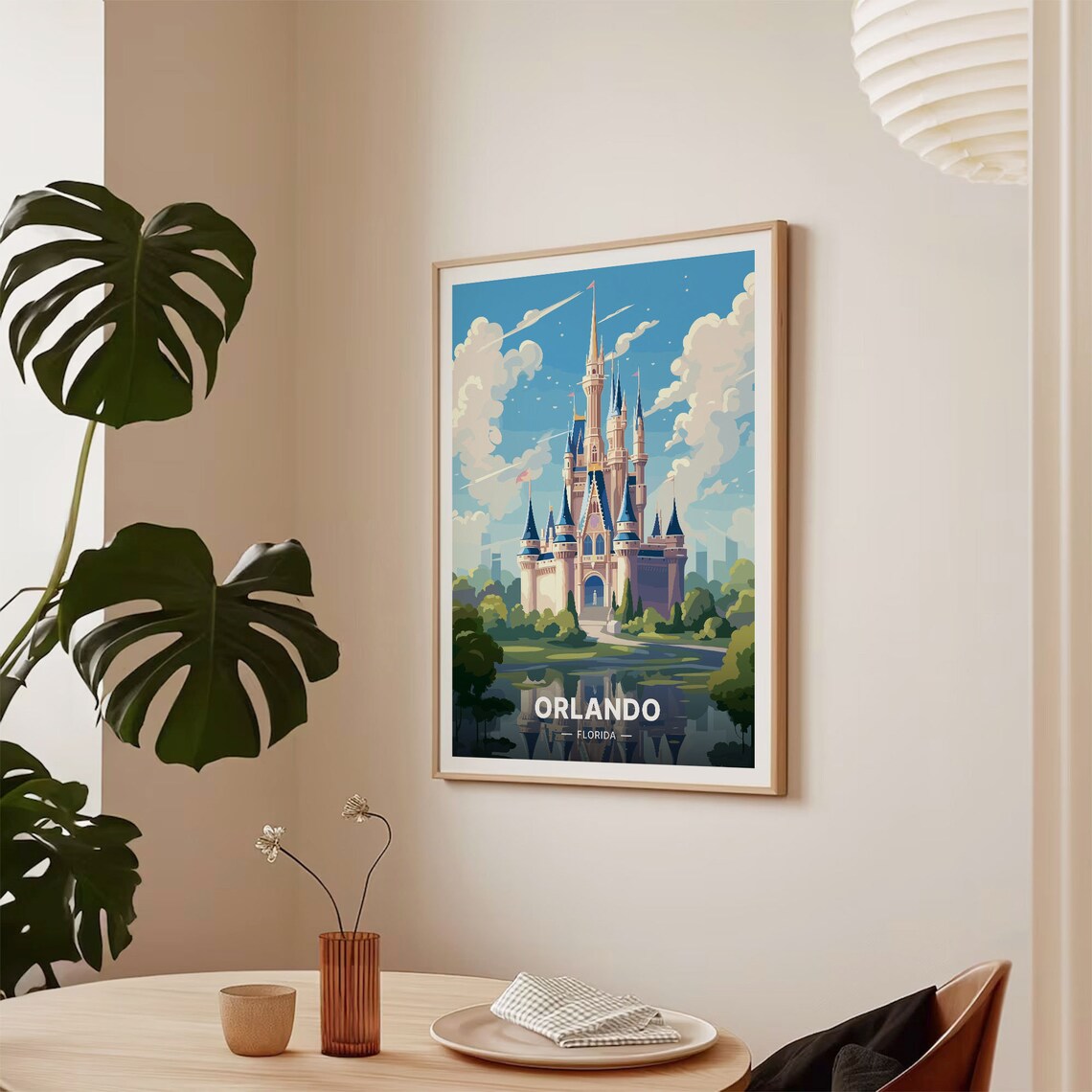 Orlando Florida Fairytale Castle Lake Whimsical Travel Art Poster - Image 2
