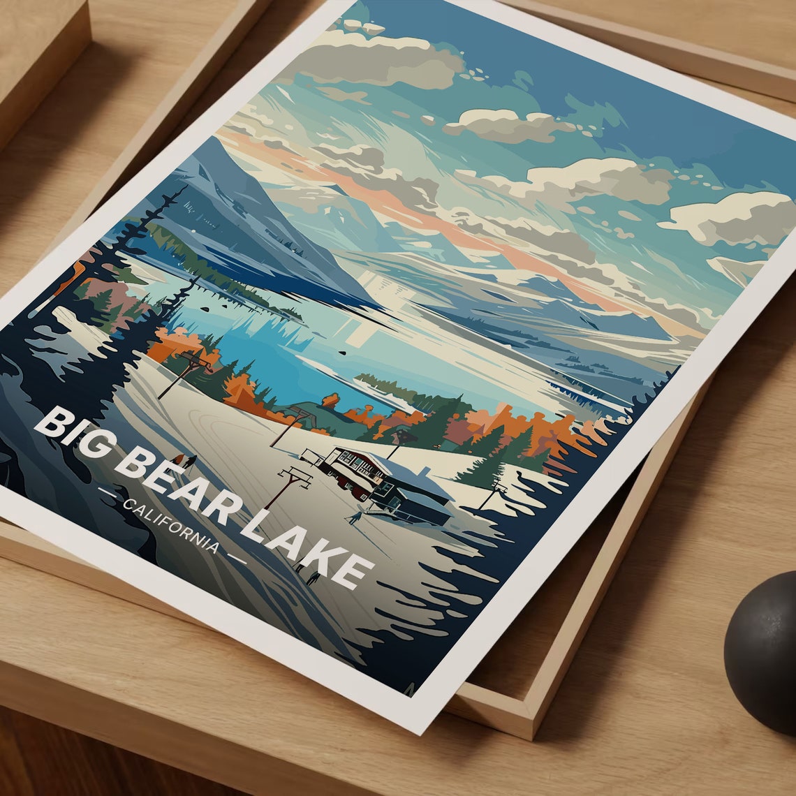 Big Bear Lake California Winter Ski Scene Vintage Travel Poster - Image 3