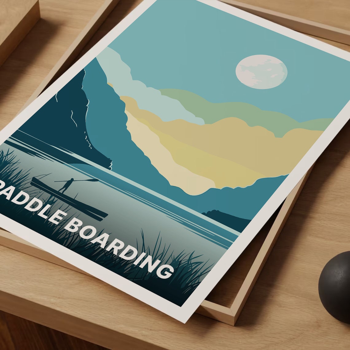Paddle Boarding Adventure Poster Lake Mountains Sunset Silhouette Art - Image 3
