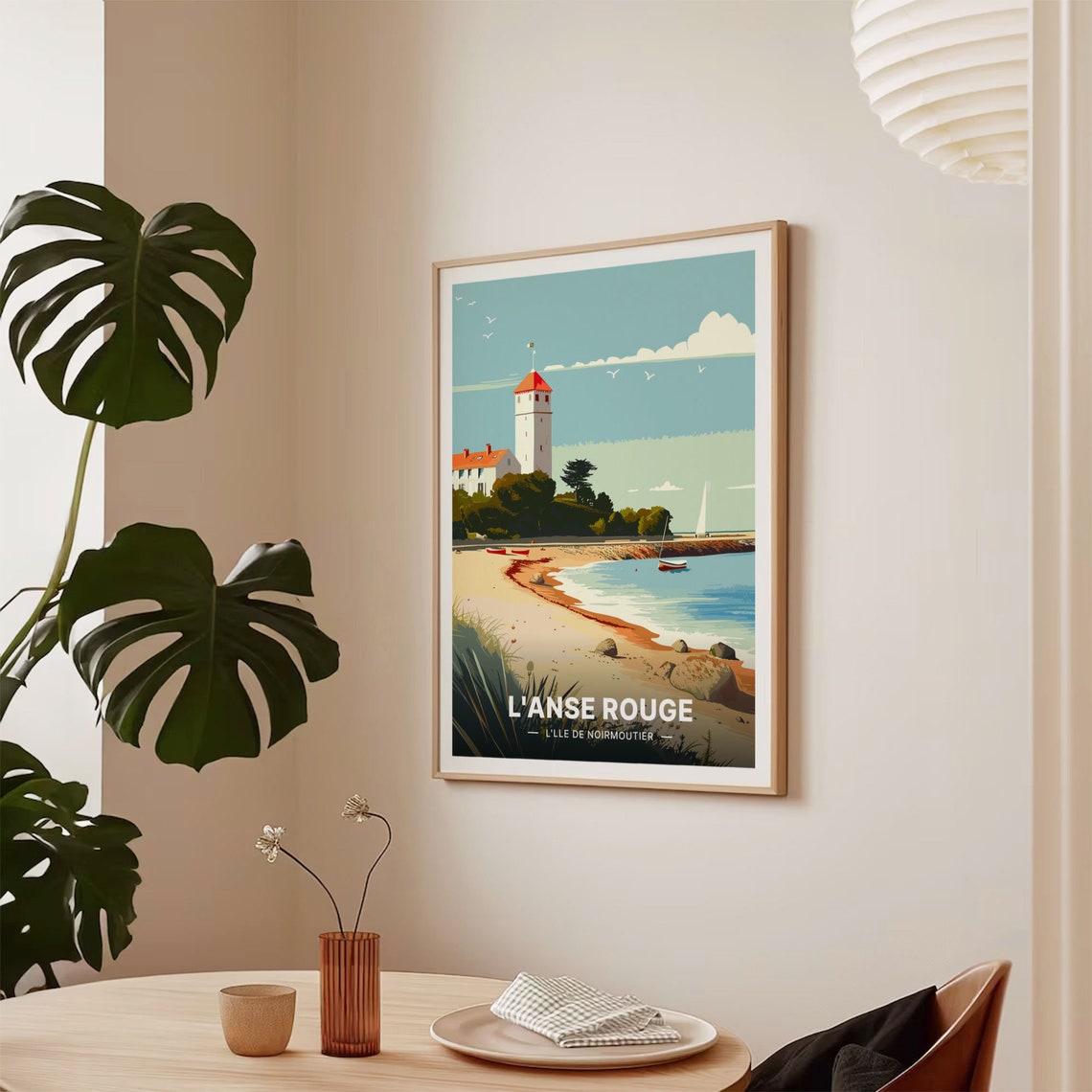 L'Anse Rouge Noirmoutier Island Lighthouse Beach Vintage Travel Poster - Image 2