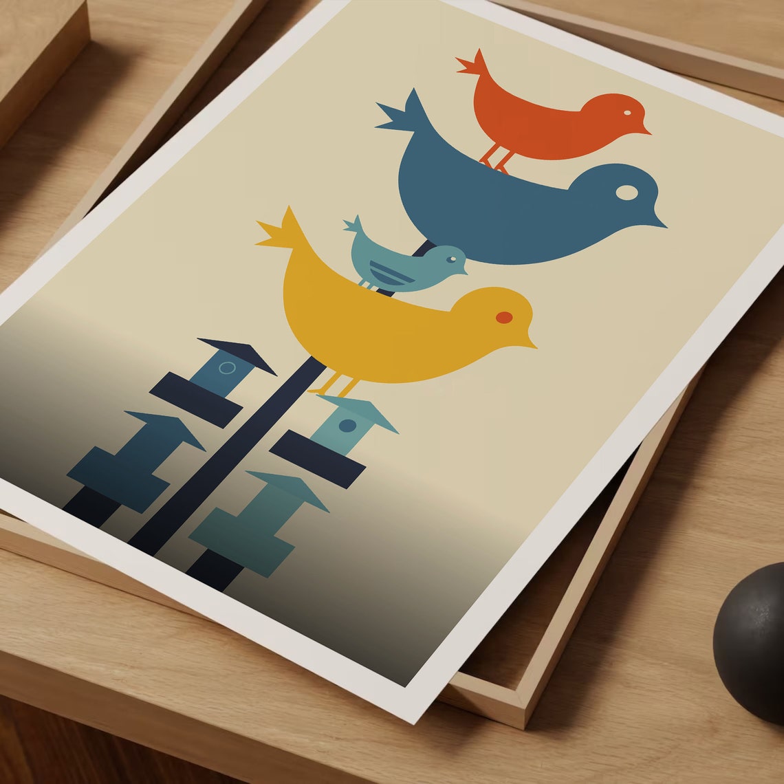Mid Century Modern Geometric Birds Stacked Minimalist Wall Art - Image 3